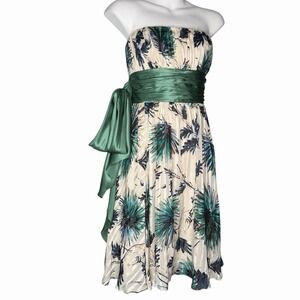 BCBGMAXAZRIA Women 10 Silk Strapless Floral Pleated Dress Formal Summer Vacation